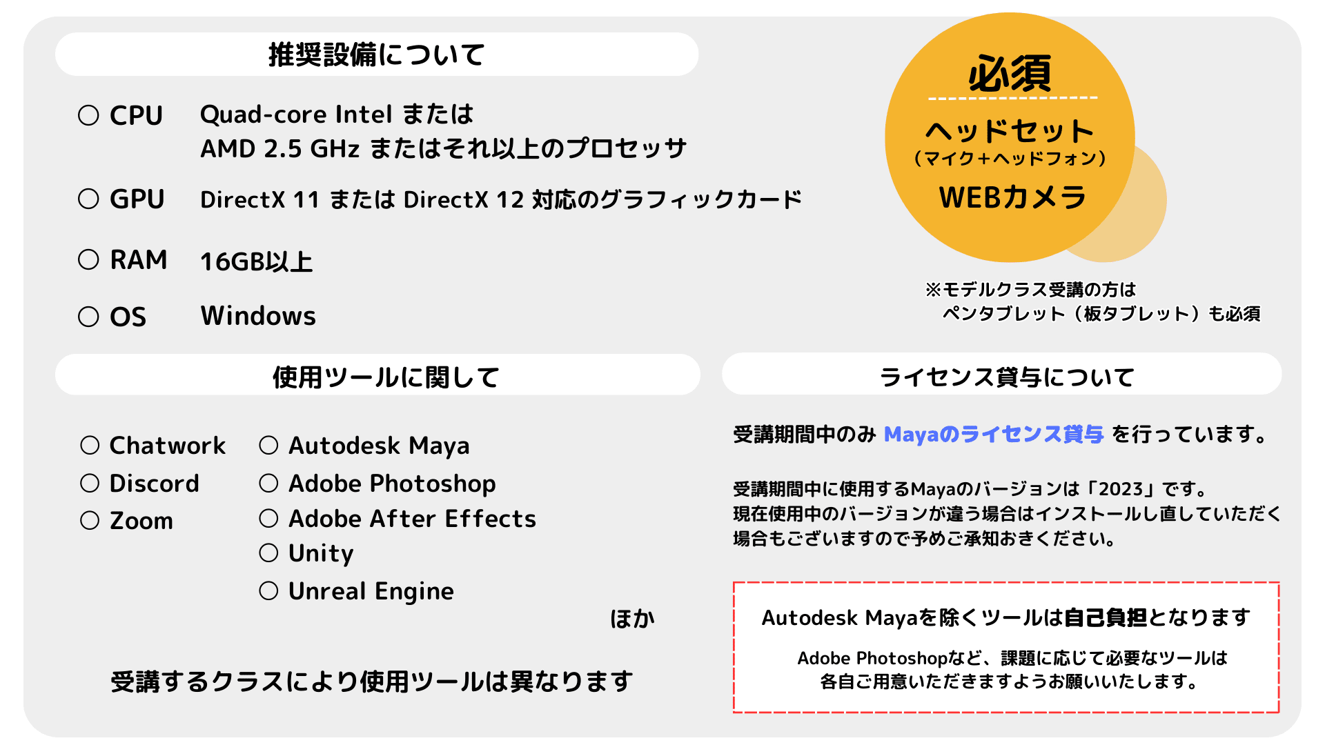 オンライン受講を行う場合の必須設備